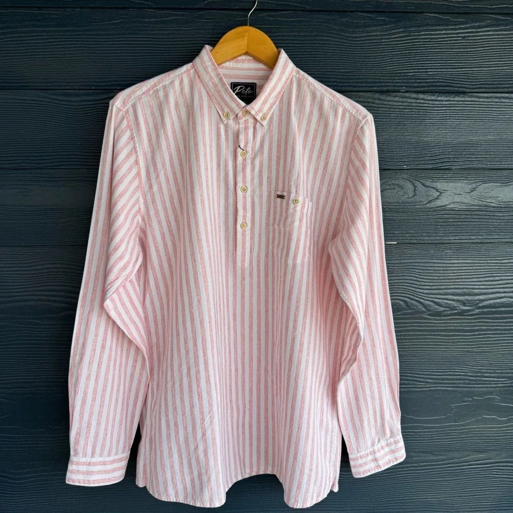 Peter England Casuals Men’s Pink White Striped Shirt  XL Smart Casual Summer